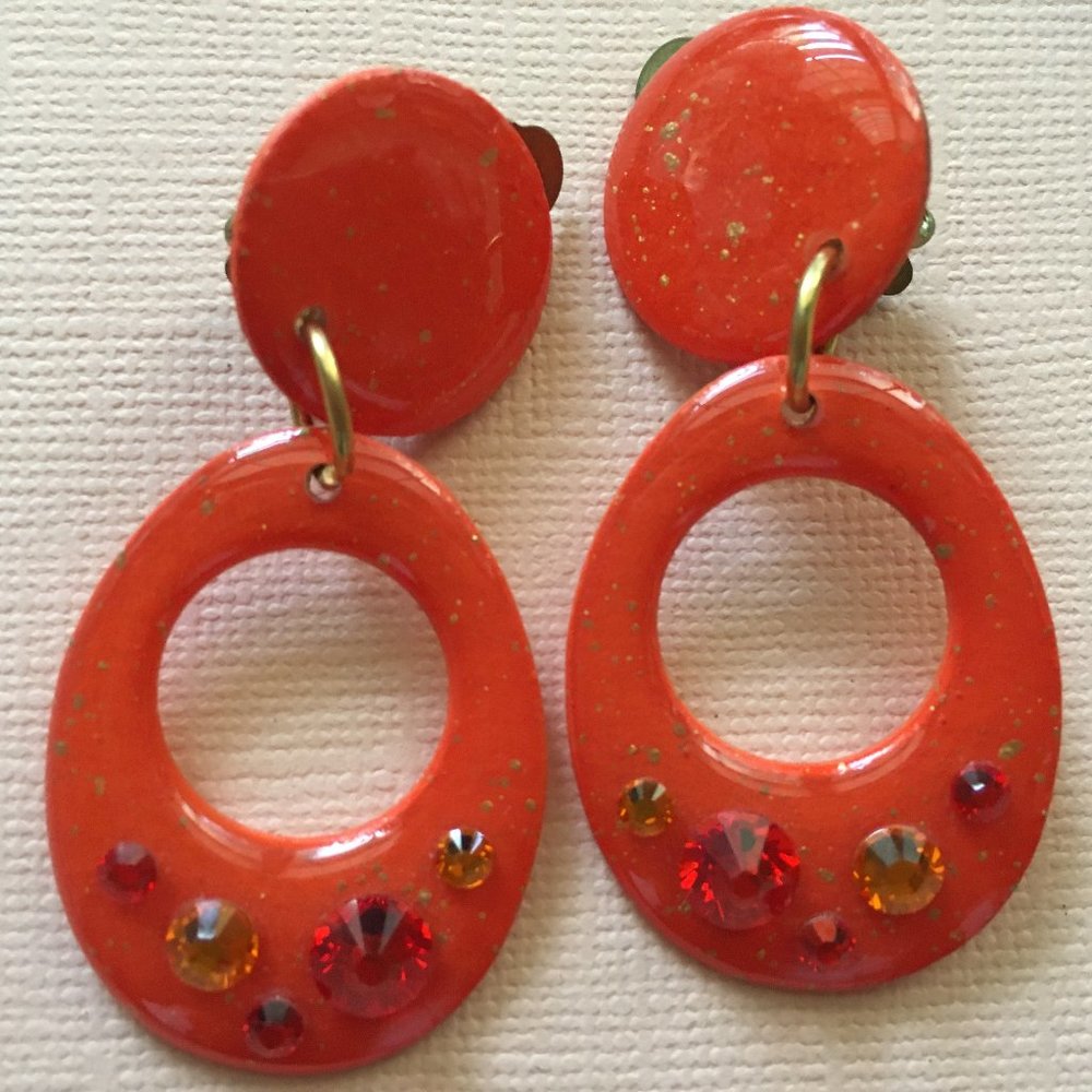Coral Gold Speckled Vintage Mam Earrings GUC